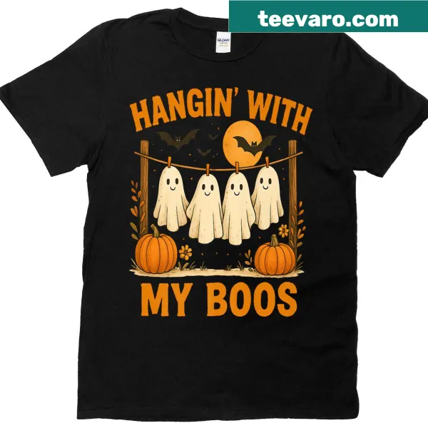 Halloween-themed shirt with ghosts and pumpkins for festive wear