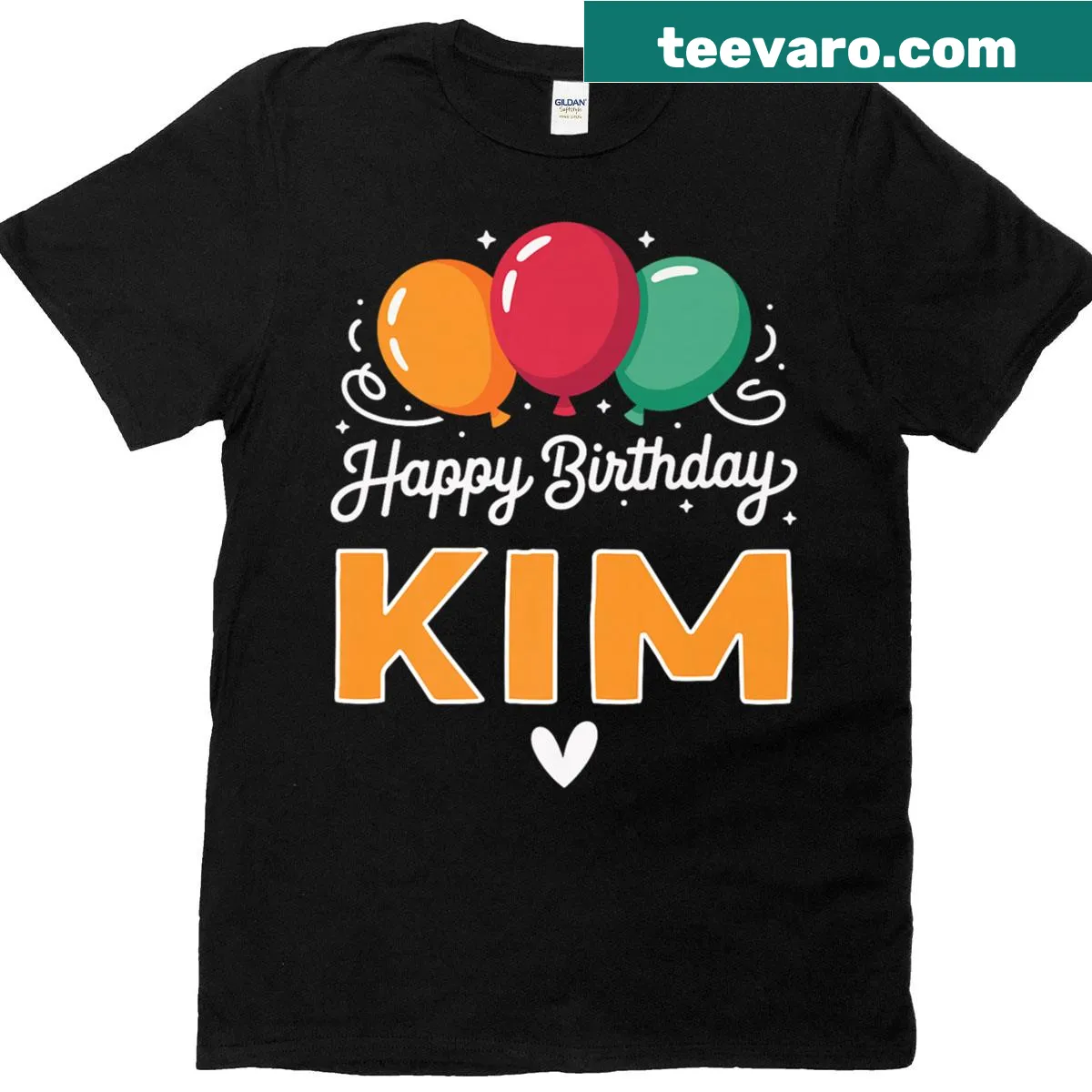 Birthday t-shirt featuring 'Happy Birthday' and the name Kim — on a men's t-shirt