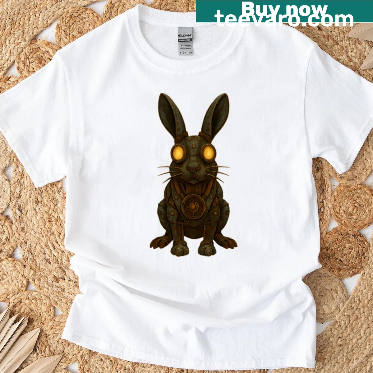 Oversized t-shirt featuring a hare with headlights — on a men's t-shirt