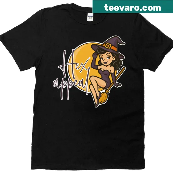 Retro pin-up witch graphic on a whimsical t-shirt