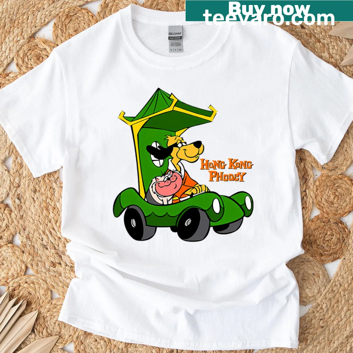 Illustration of Hongkong Phooey, the cartoon dog superhero — on a men's t-shirt