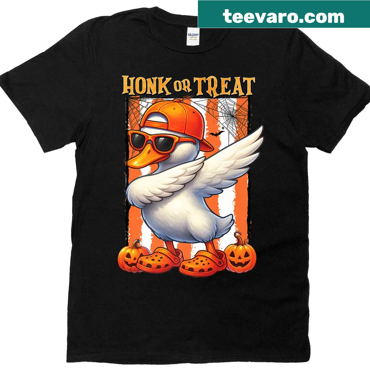 Funny Halloween T-shirt for kids featuring a spooky goose — on a men's t-shirt