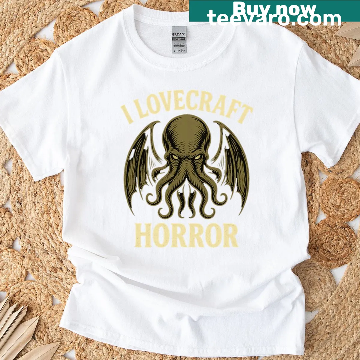 Cthulhu inspired T-shirt featuring Lovecraftian horror design — on a men's t-shirt