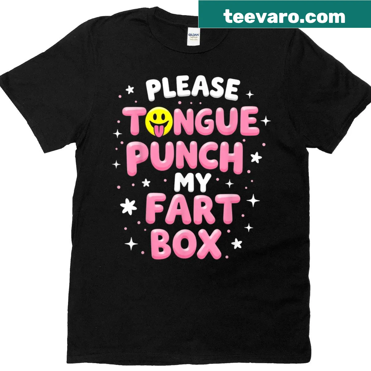 Humorous t-shirt with tongue punch phrase — on a men's t-shirt