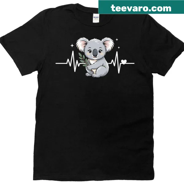 Koala bear illustration with a heartbeat line on a T-shirt