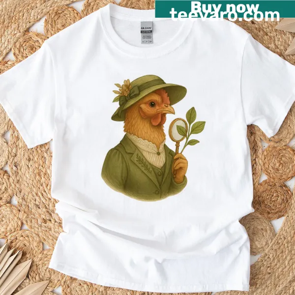 Oversized T-shirt featuring royal chickens and botanical elements