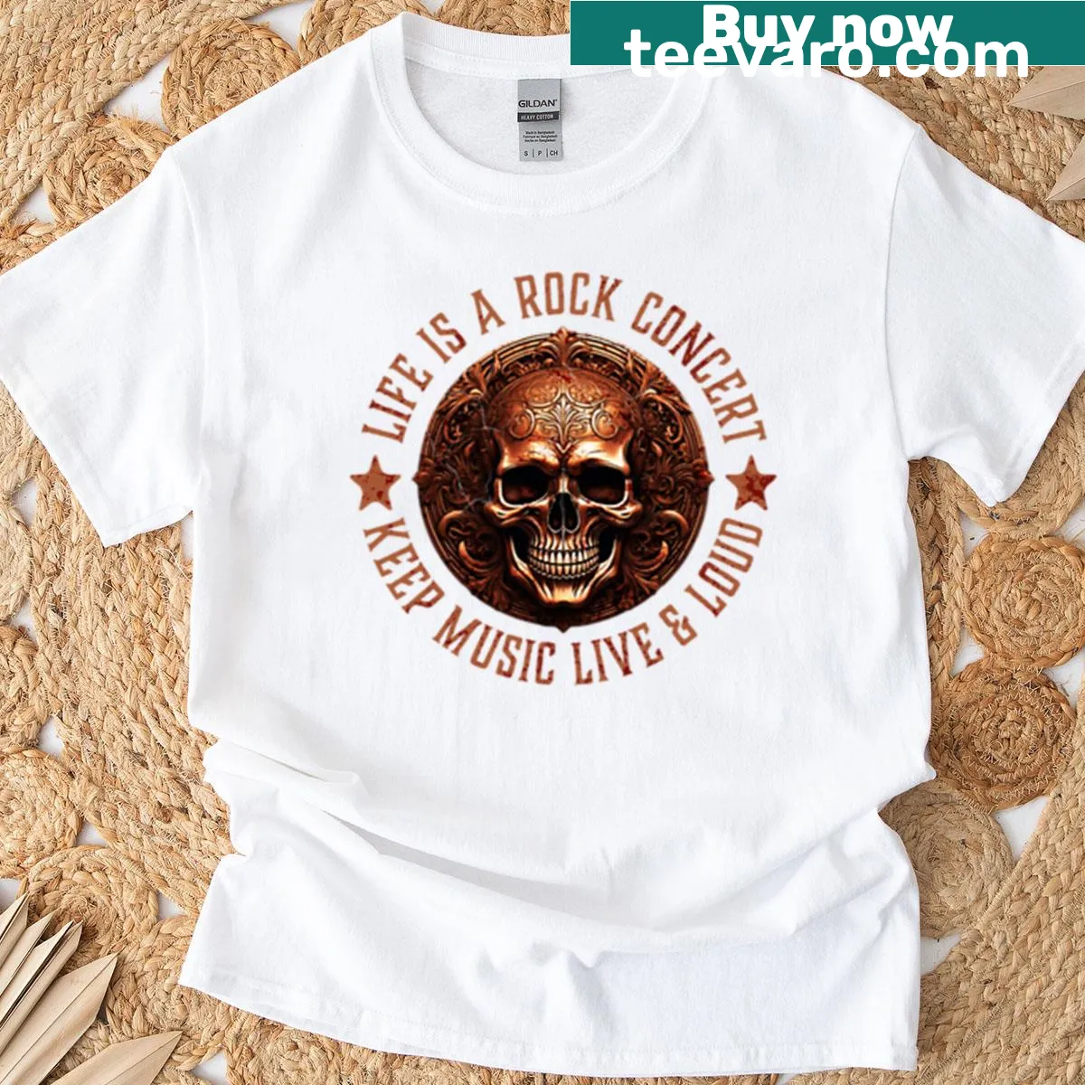 T-shirt featuring the phrase 'Life Is A Rock Concert' in a bold design — on a men's t-shirt