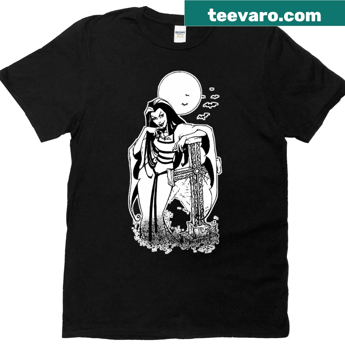 Lily Munster graphic t-shirt featuring classic horror art — on a men's t-shirt