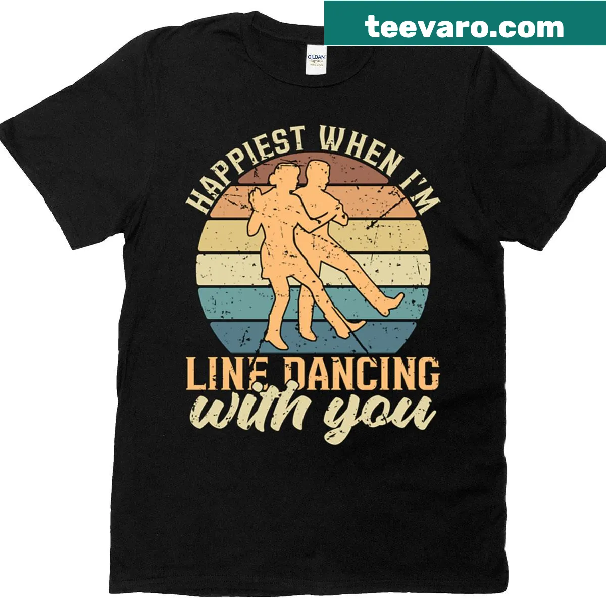 T-shirt celebrating line dancing with fun typography — on a men's t-shirt