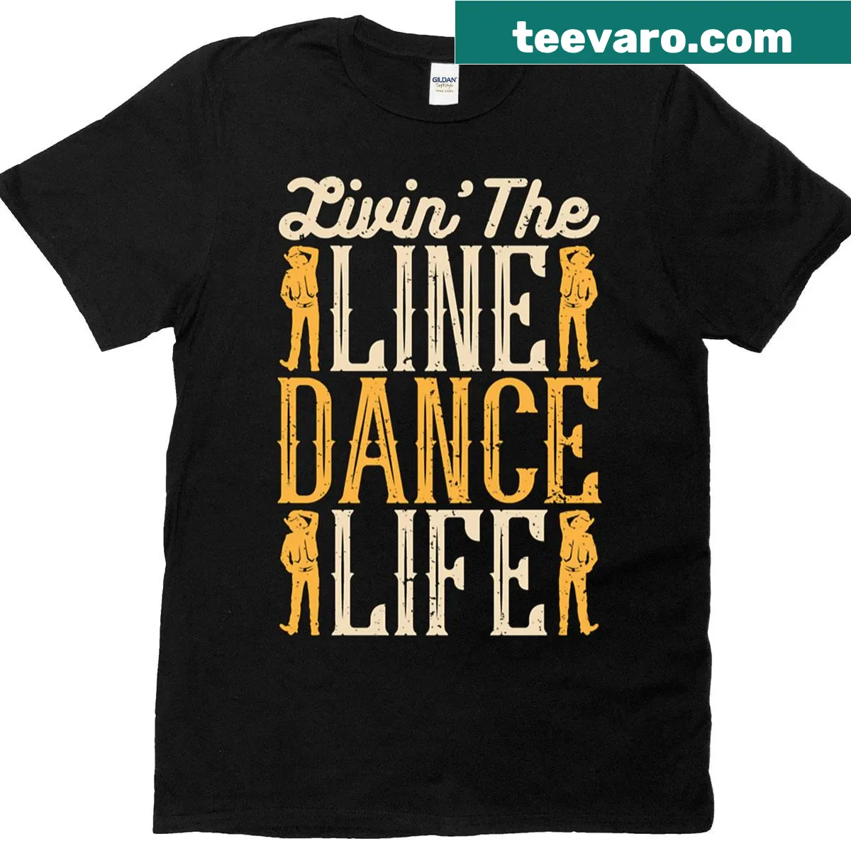Fun line dancing themed typography t-shirt — on a men's t-shirt
