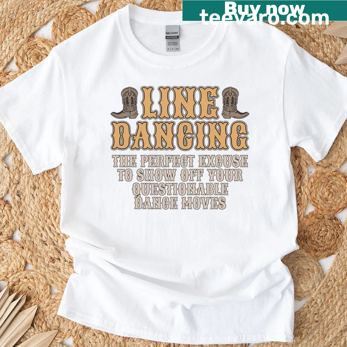 Playful typography t-shirt celebrating line dancing and country dance. — on a men's t-shirt
