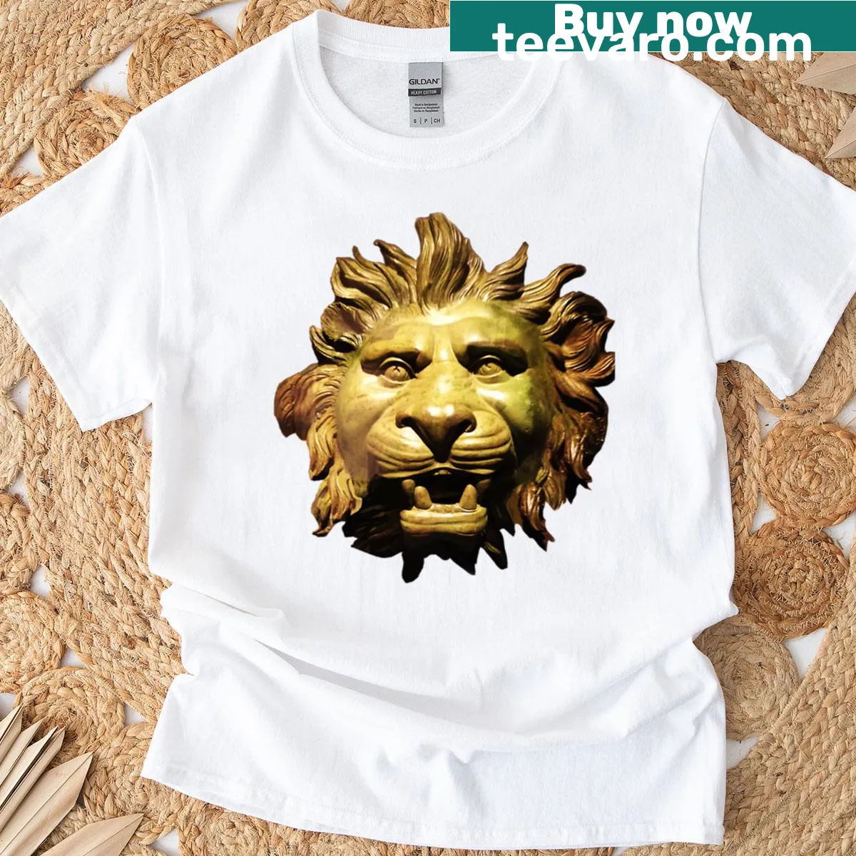 Silhouette t-shirt of a lion head inspired by antique Roman ship figureheads. — on a men's t-shirt
