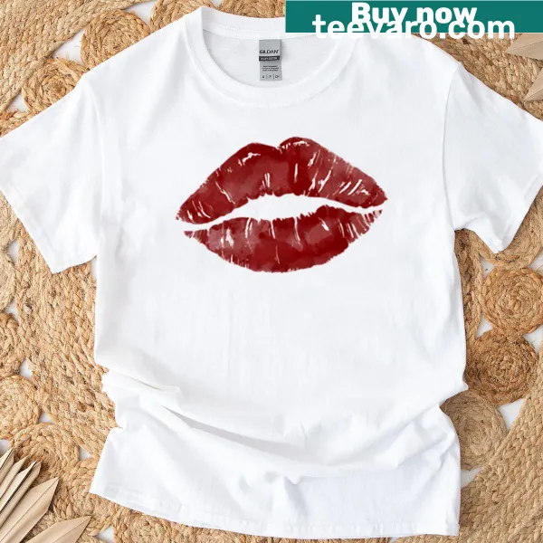 T-shirt featuring a cute illustration of a lipstick mark on a coffee cup