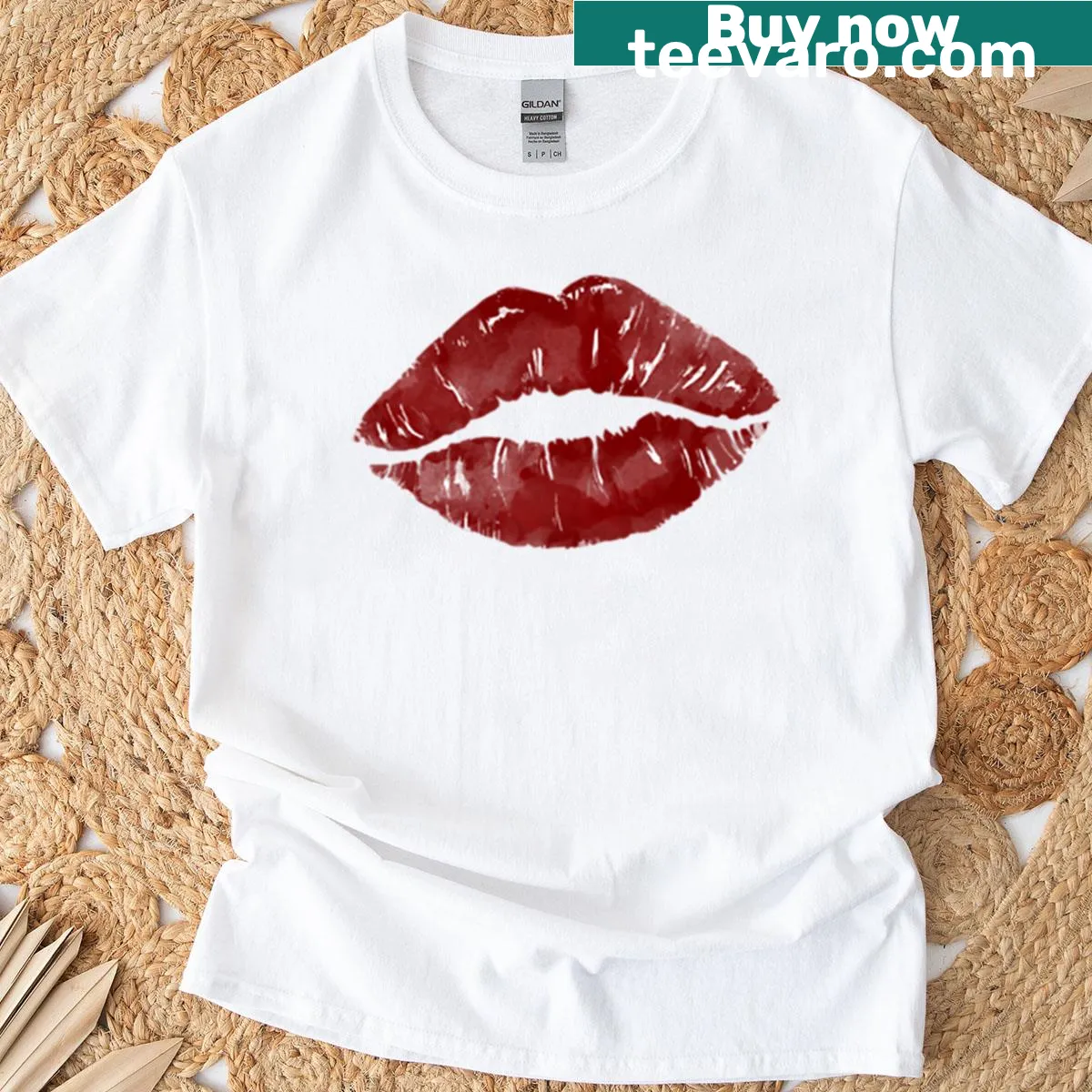 T-shirt featuring a cute illustration of a lipstick mark on a coffee cup — on a men's t-shirt