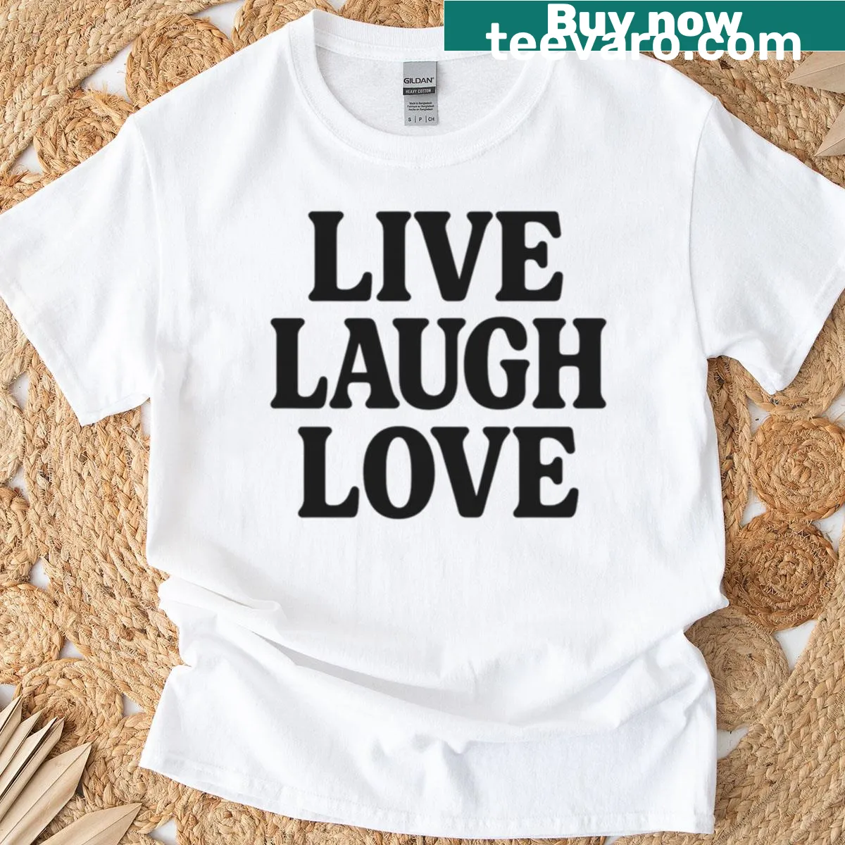 Live Laugh Love text design on a premium t-shirt — on a men's t-shirt