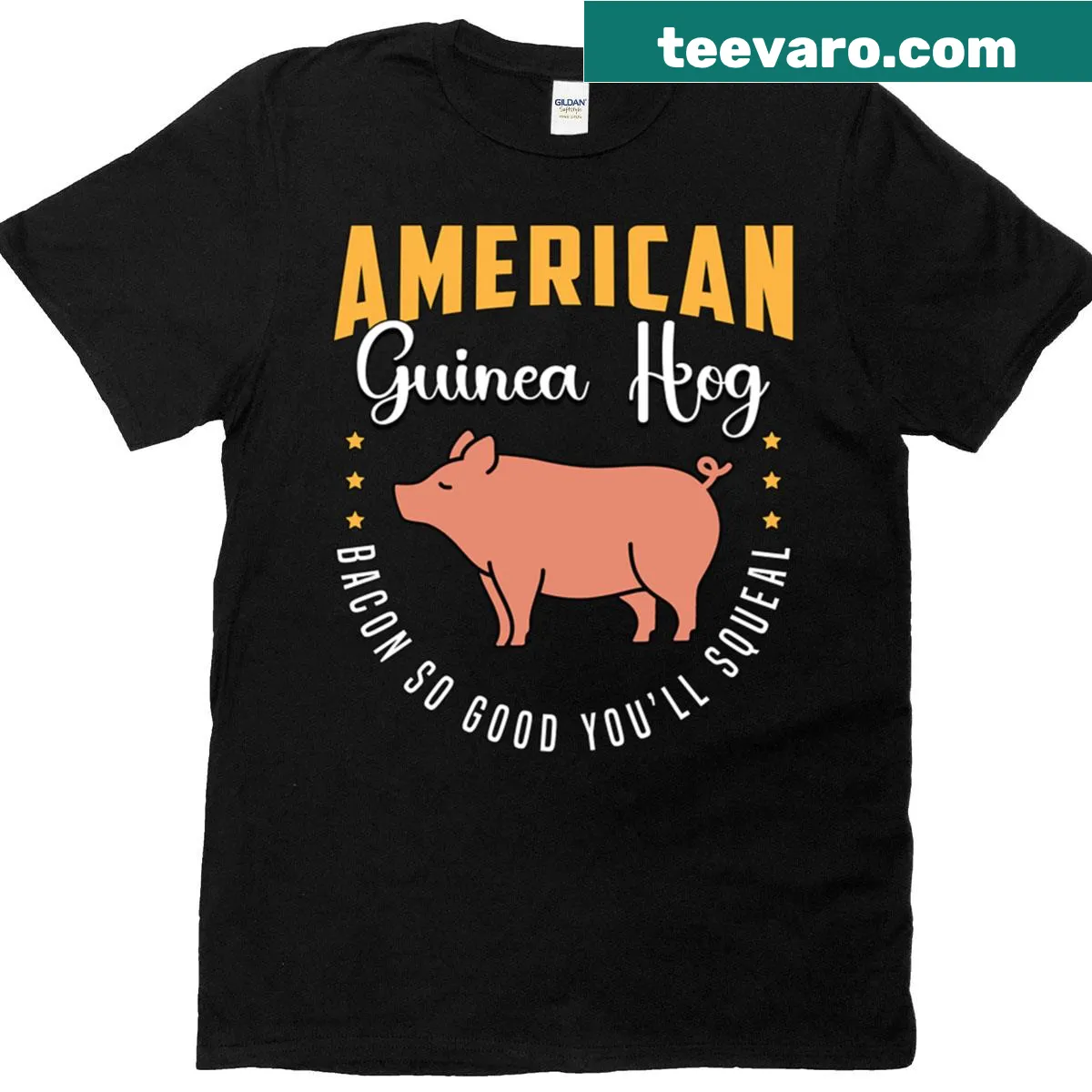 Oversized livestock breeder shirt with American Guinea Hog emblem — on a men's t-shirt