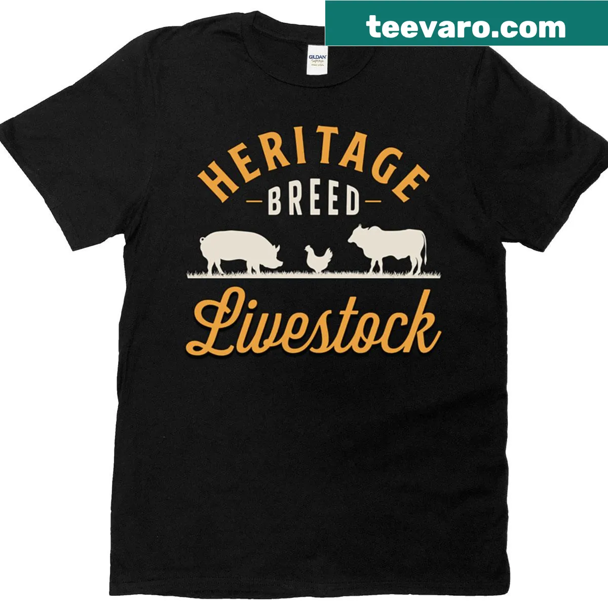 Vintage-style livestock breeder t-shirt with heritage breed graphic — on a men's t-shirt