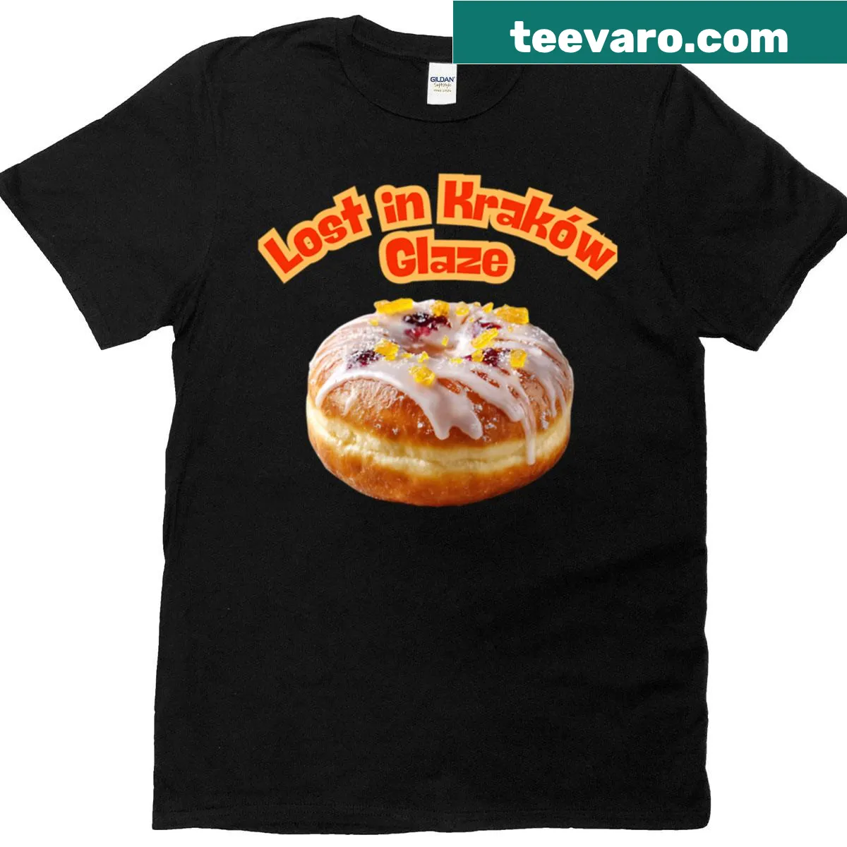 Whimsical graphic of a glazed Polish donut on a T-shirt — on a men's t-shirt