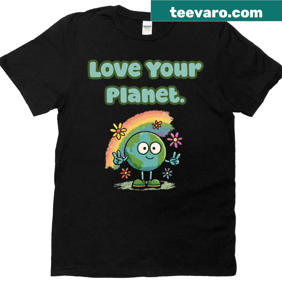 Earth graphic T-shirt with heart design promoting environmental love — on a men's t-shirt