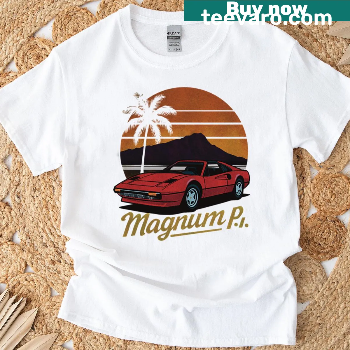 Oversized t-shirt featuring a vintage Magnum Pi design — on a men's t-shirt