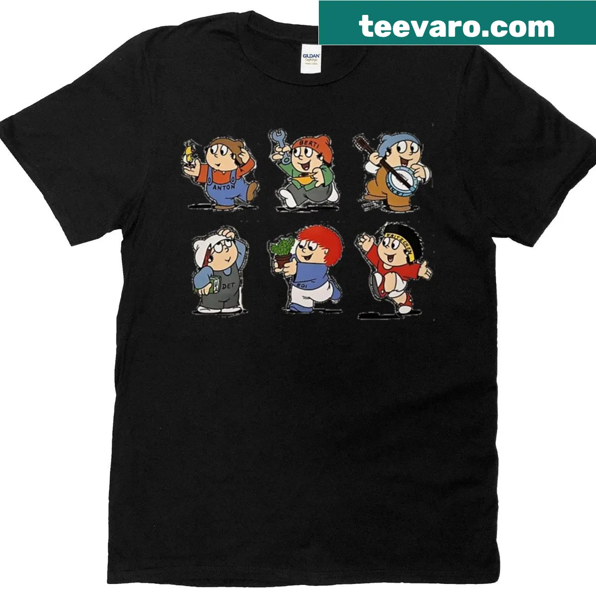 Vintage pattern T-shirt inspired by Mainzelmnnchen characters — on a men's t-shirt