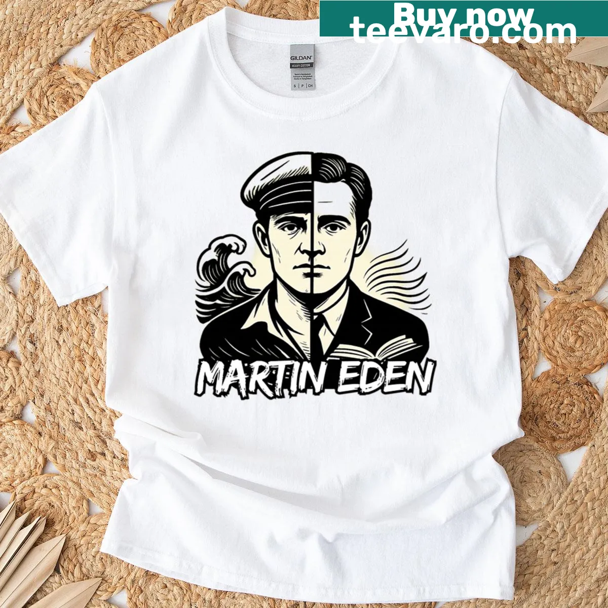 Retro Jack London inspired sailor and writer illustration. — on a men's t-shirt