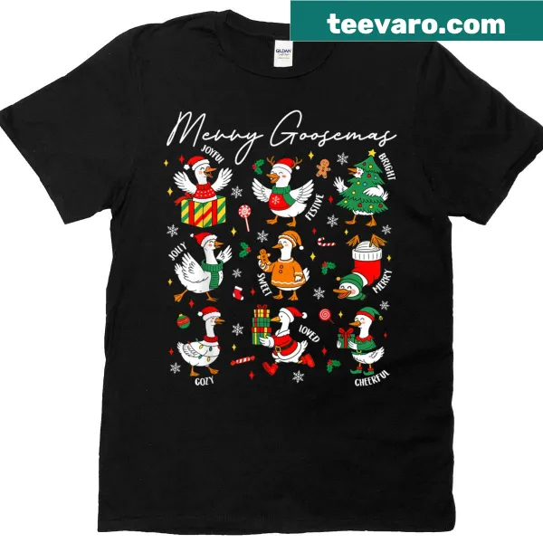 Cute Christmas T-shirt with a silly goose graphic