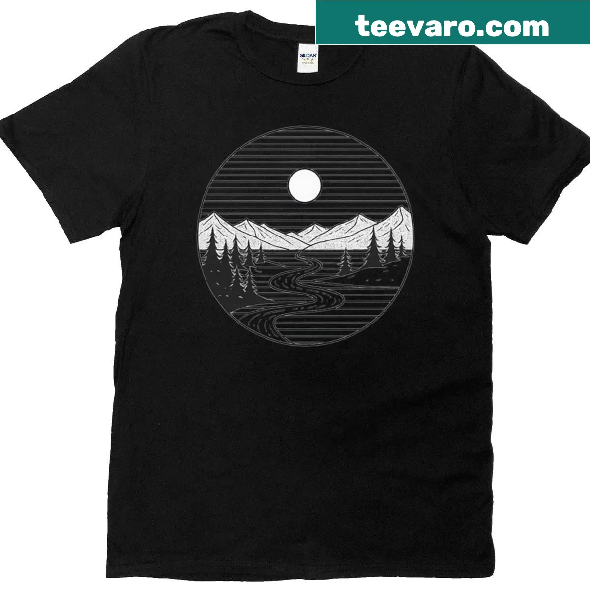 Minimalist mountain landscape line art t-shirt — on a men's t-shirt