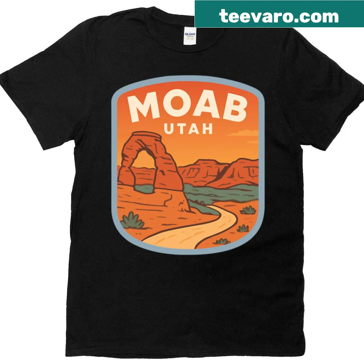 Vintage-style t-shirt featuring Arches National Park graphic — on a men's t-shirt