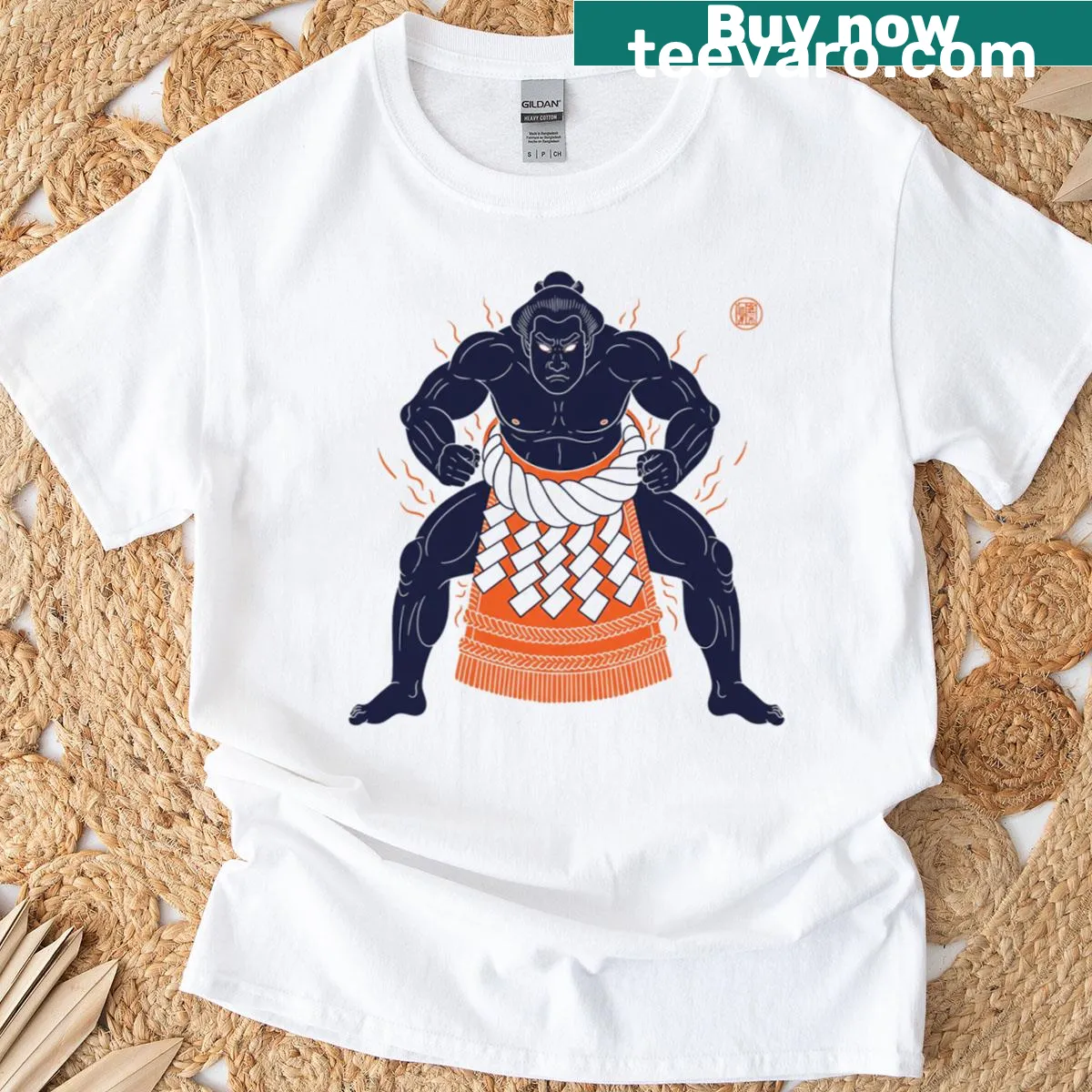 Sumo wrestler graphic T-shirt in Ukiyo-e style — on a men's t-shirt