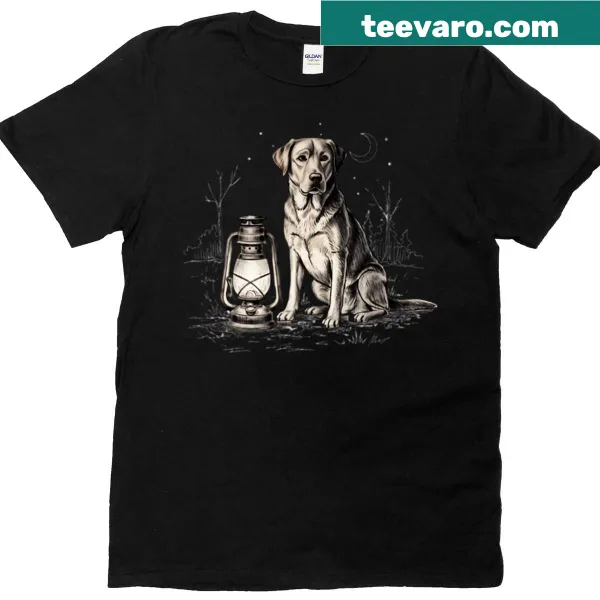Illustration of a Labrador with a lantern on a moonlit night