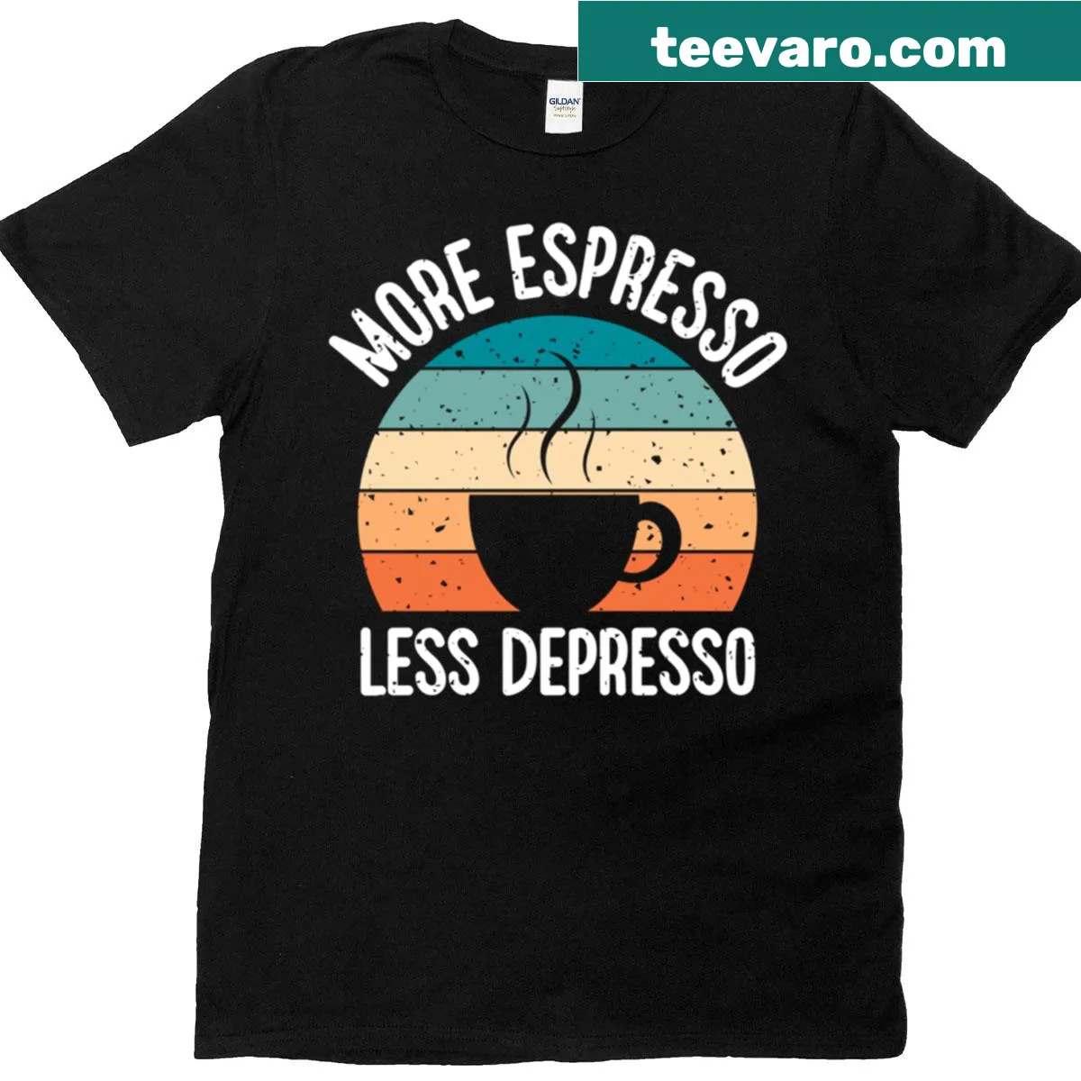 Retro coffee t-shirt with humorous slogan about espresso. — on a men's t-shirt