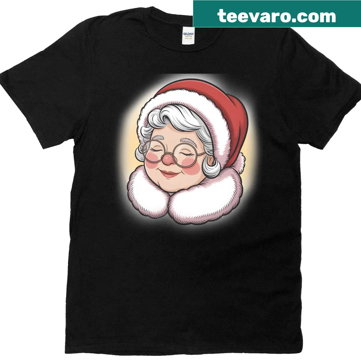 Kawaii style Mrs. Claus illustration on a holiday t-shirt — on a men's t-shirt