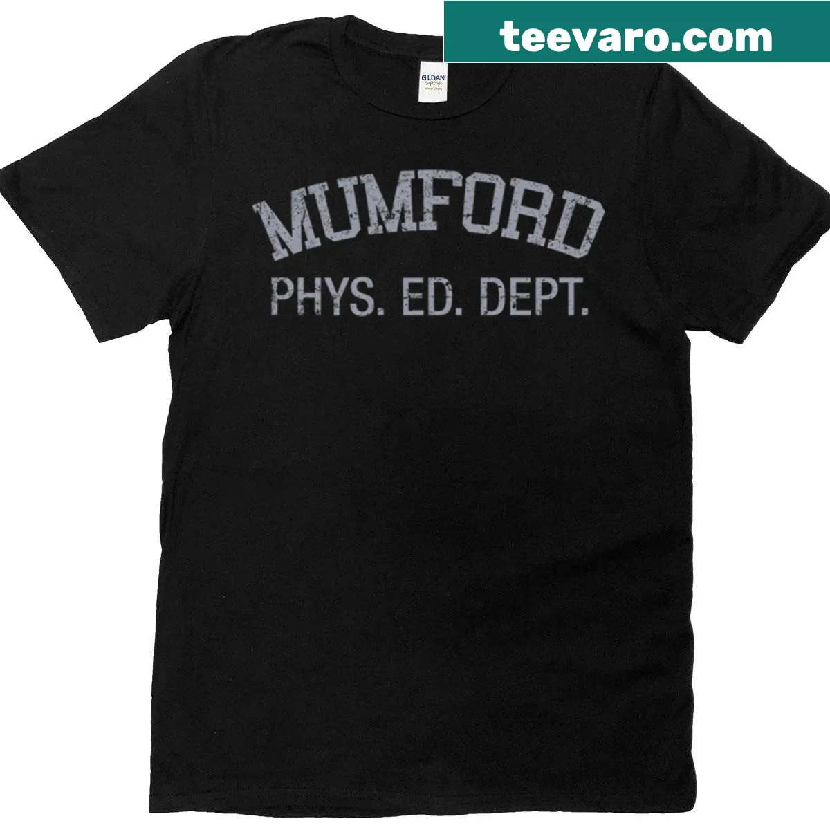 Distressed collegiate style Phys Ed T-shirt with vintage look — on a men's t-shirt