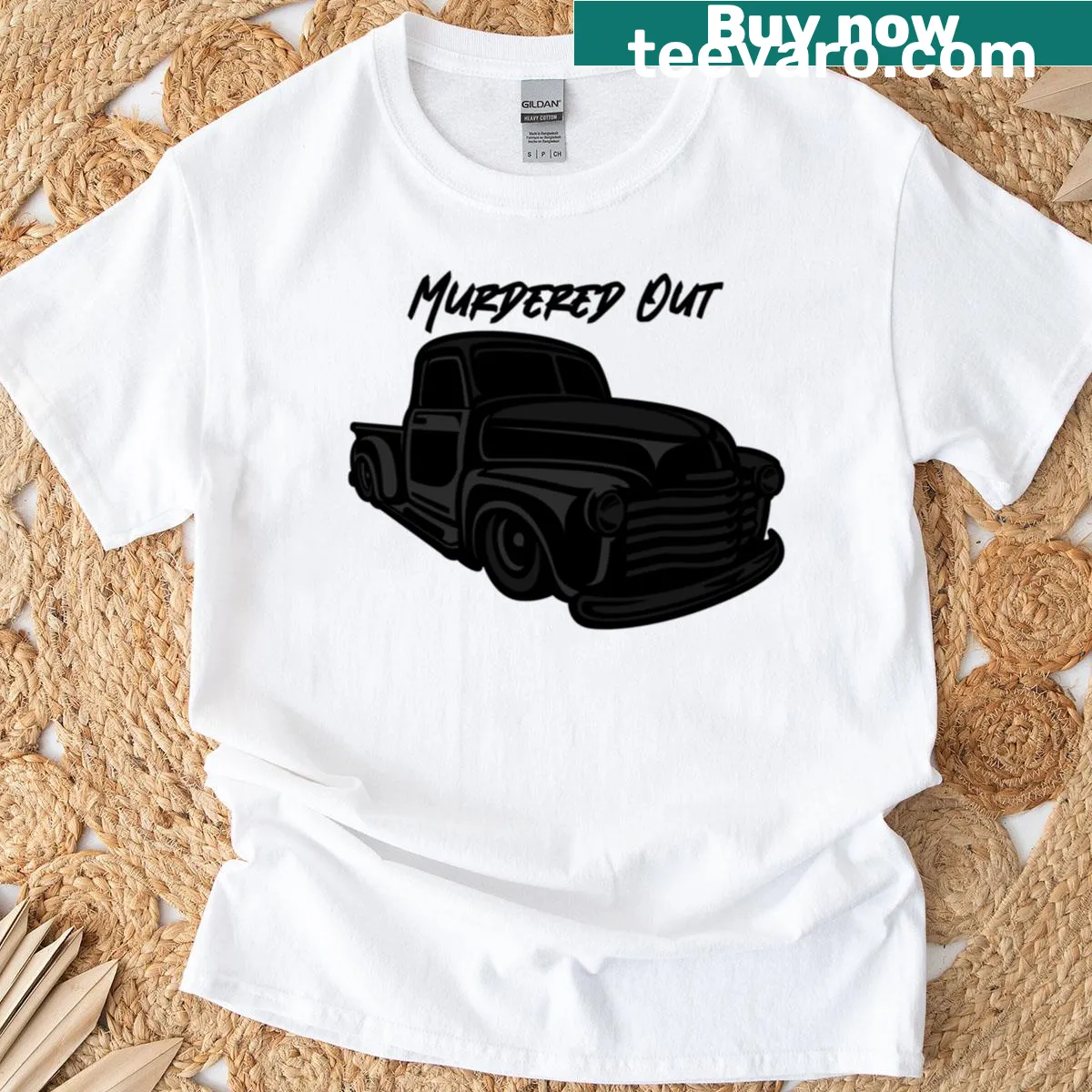 Vintage-style Chevy truck silhouette graphic on a T-shirt — on a men's t-shirt
