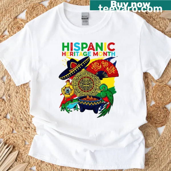 Text celebrating National Hispanic Heritage Month on a t-shirt.