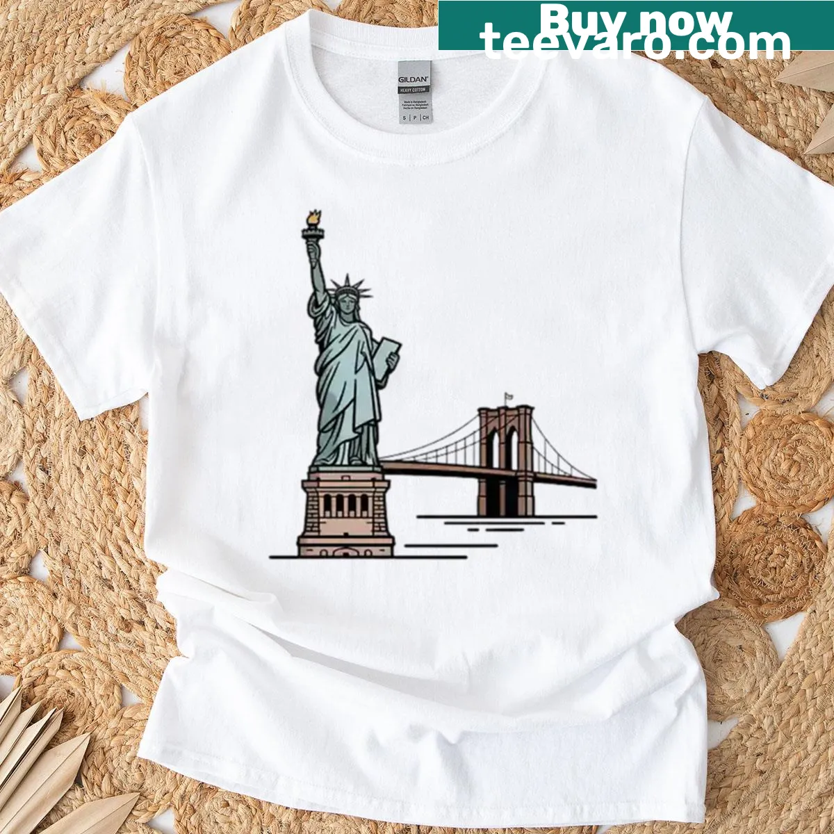 NYC skyline illustration graphic on a T-shirt — on a men's t-shirt