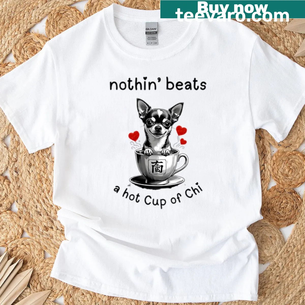 Charming T-shirt featuring a phrase about tea and Chihuahuas. — on a men's t-shirt