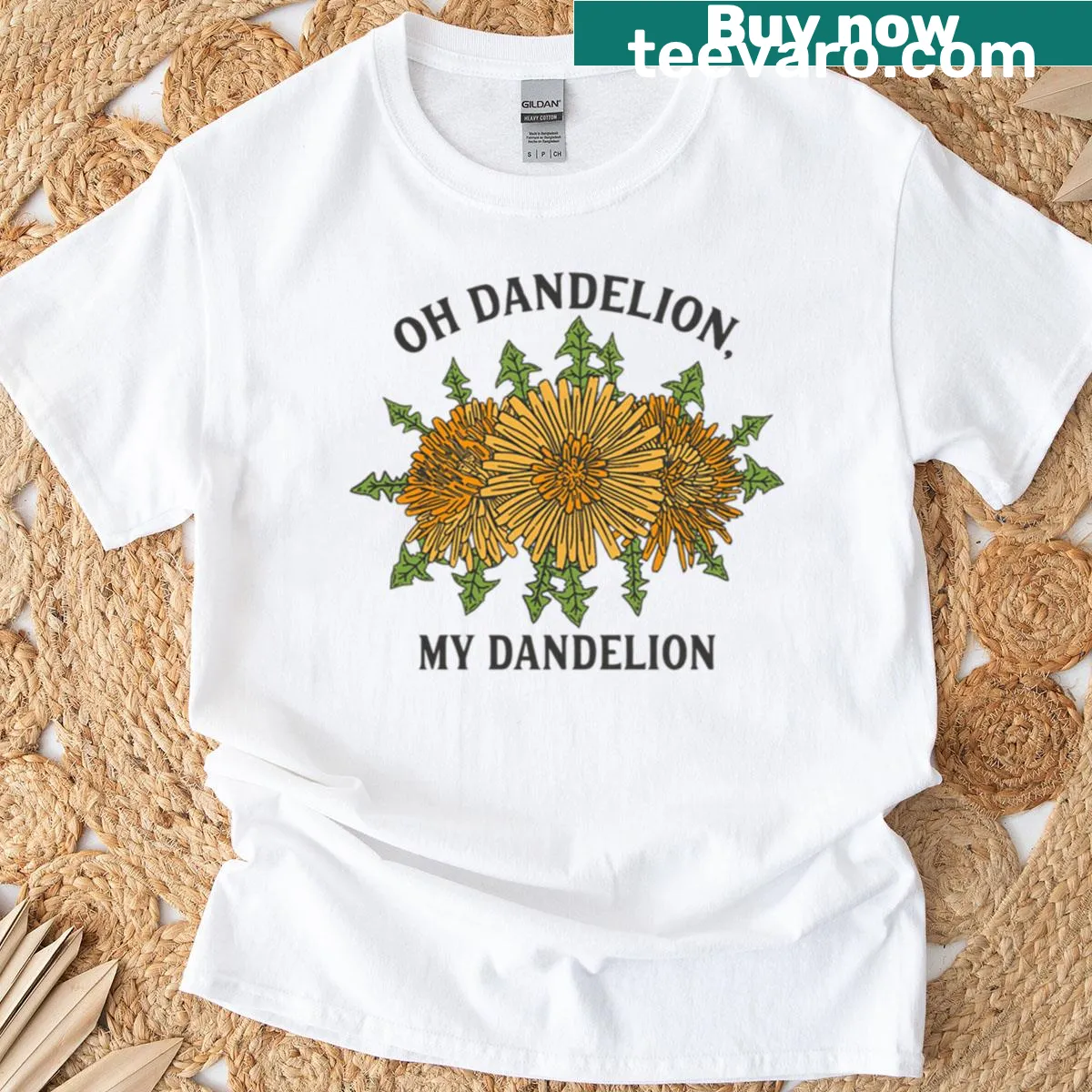 Floral illustration of dandelions on a t-shirt — on a men's t-shirt