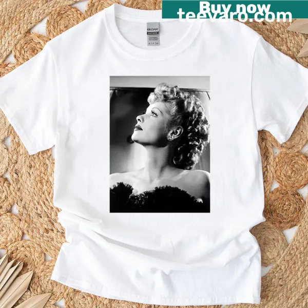 Illustrated portrait of Lucille Ball on a vintage-style t-shirt