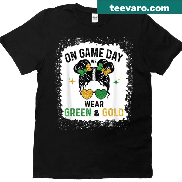 Gameday green and gold typography t-shirt for all ages