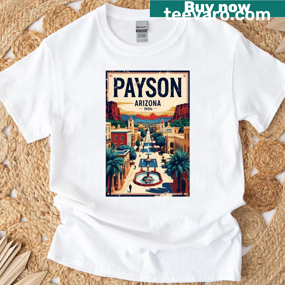 Vintage Payson Arizona travel T-shirt design from the 1950s. — on a men's t-shirt
