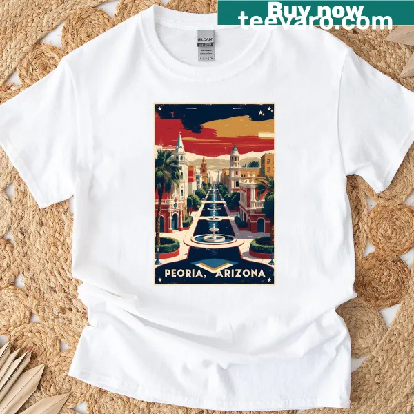 Vintage travel t-shirt featuring Peoria, Arizona from the 1950s