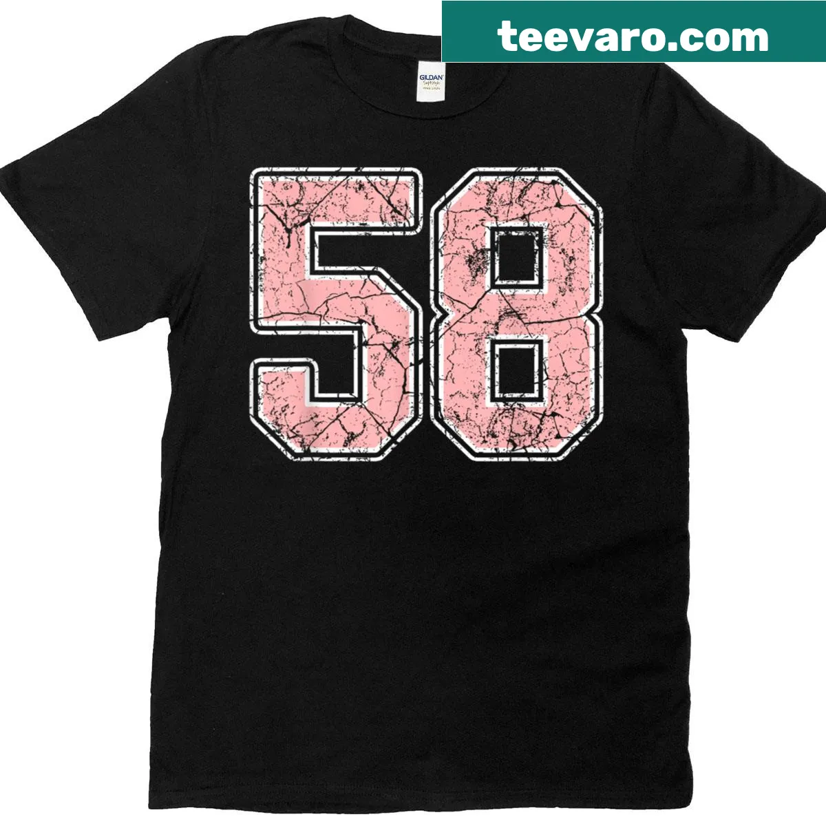 Sporty T-shirt featuring number 58 in pink and white — on a men's t-shirt