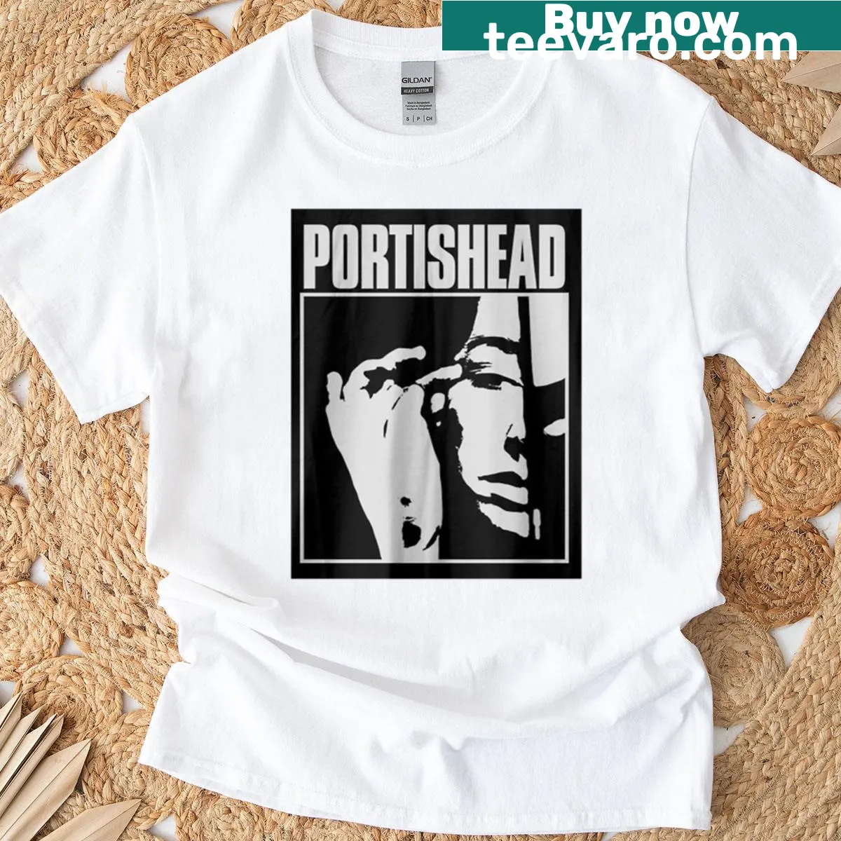 Vintage graphic T-shirt featuring Portishead art — on a men's t-shirt