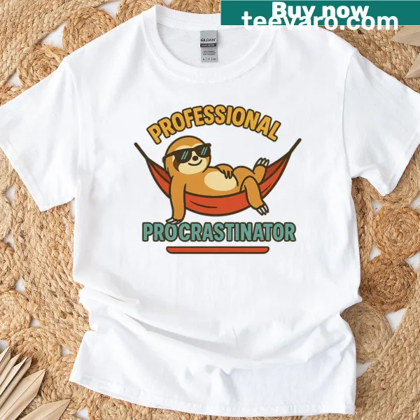 Retro t-shirt with a sloth and Professional Procrastinator text