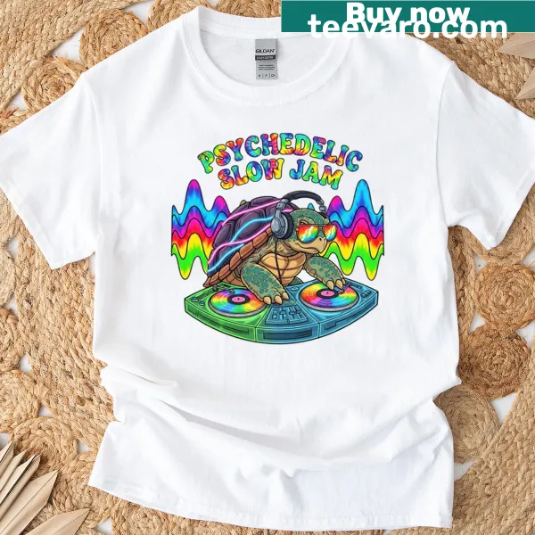 Psychedelic turtle illustration on a T-shirt