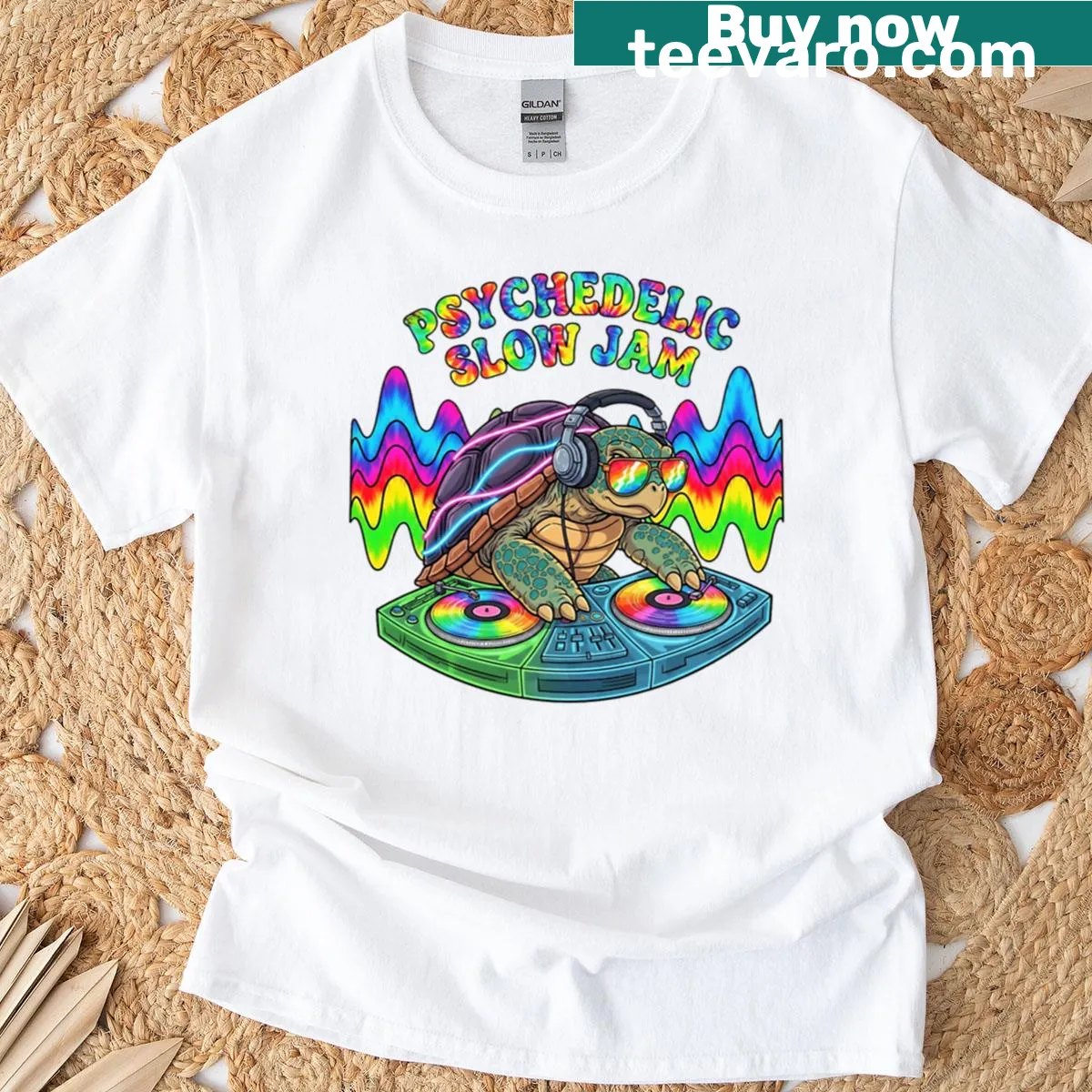 Psychedelic turtle illustration on a T-shirt — on a men's t-shirt