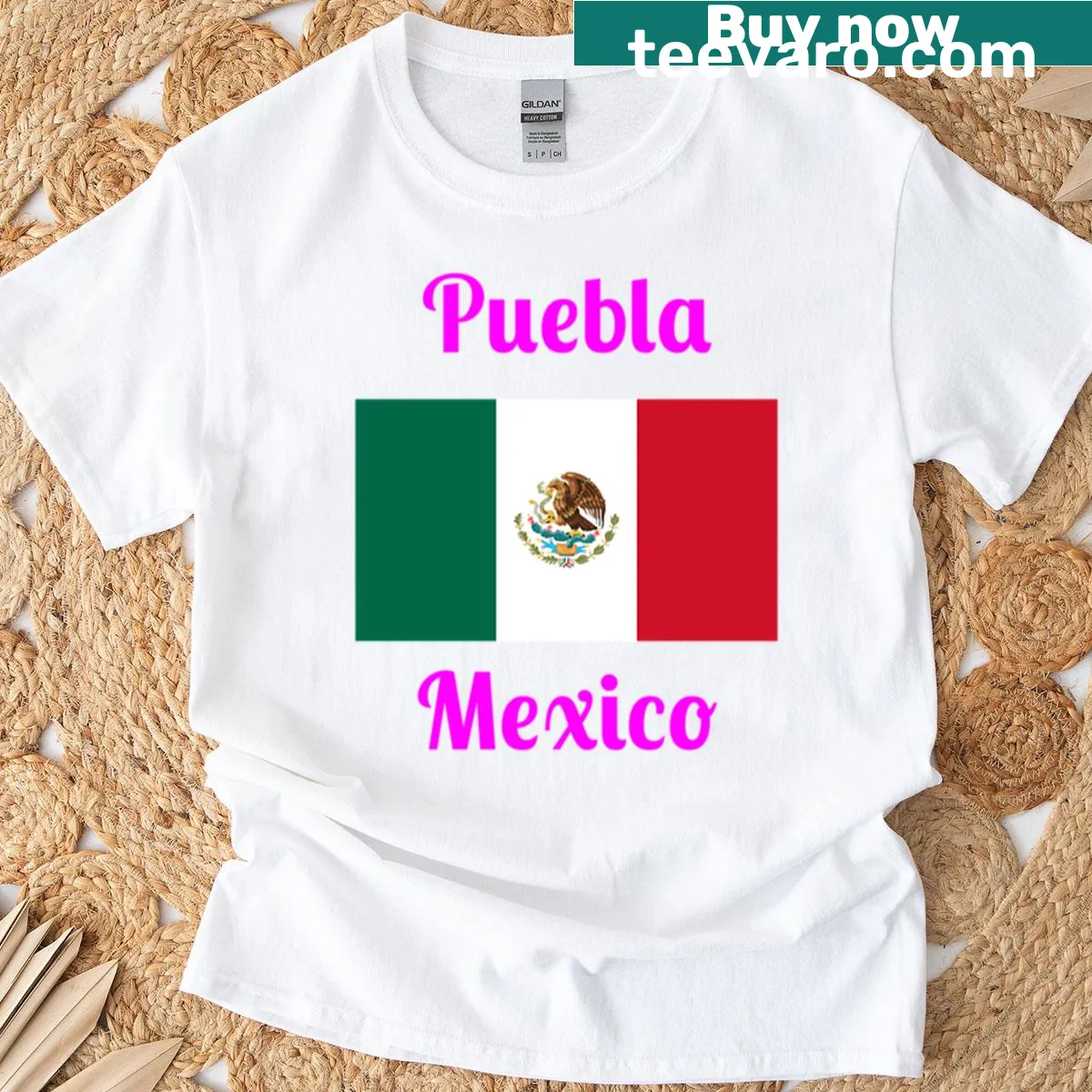 Stylish Puebla Mexico print t-shirt reflecting cultural heritage — on a men's t-shirt