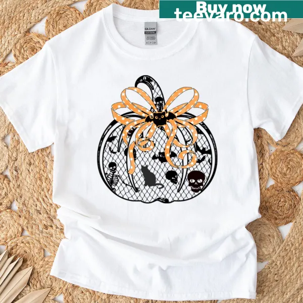 Charming pumpkin with ribbon and lace design for Halloween t-shirt